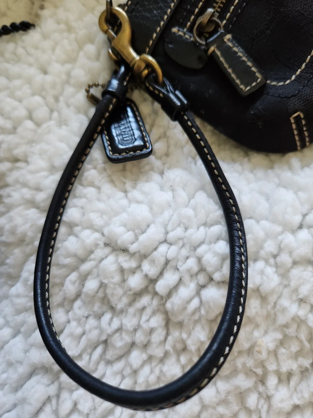 Coach Black Canvas Wristlet with Contrast Stitching